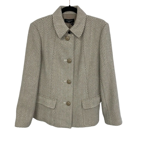 Talbots Button Front Wool Blend Short Coat Beige Gray Women's 12 - Picture 1 of 7